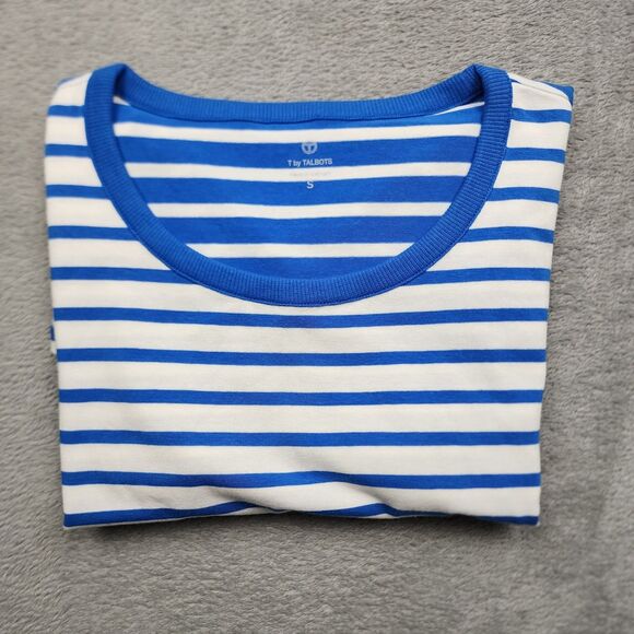 Talbots Tops - T by Talbots Womens S Blue White Stripe Top NWT Cotton Blend Short Sleeve Tee
